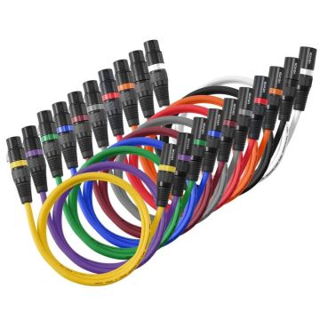 XLR kabeliai 1 m, 10 vnt., ekranuoti, paauksuoti, subalansuoti