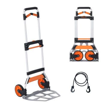 Sulankstomas aliuminis rankinis vežimėlis, 136 kg, teleskopine rankena