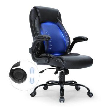 Ergonomiška PU odos biuro kėdė su juosmens atrama ir atlenkiamomis rankomis