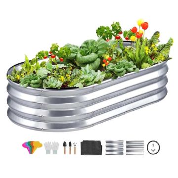 Pakelta cinkuoto metalo lysvė 48x24,6x11 colių, sidabrinė, lauko sodinimui