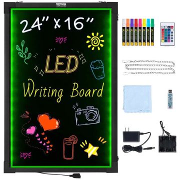 LED pranešimų rašymo lenta, 24x16 colių, su kreidiniais žymekliais ir nuotoliniu valdymu