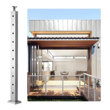 Trosinio turėklo plieninis stulpas, 36" x 2", SUS304 nerūdijantis plienas, 11 skylių, horizontali atrama