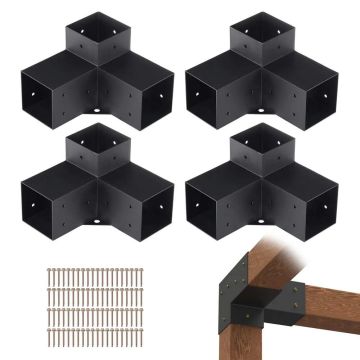 Комплект кронштейнов для деревянных балок перголы, 10,2 x 10,2 см, 4 шт., трехсторонние угловые крепления.