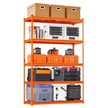 Reguliuojamos metalinės sandėliavimo lentynos, 5 pakopos, 2500 svarų, oranžinės spalvos, 18x48x72 colių