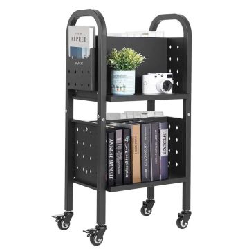 Библиотечная тележка для книг, 70 кг, 45x33x88 см, черная.
