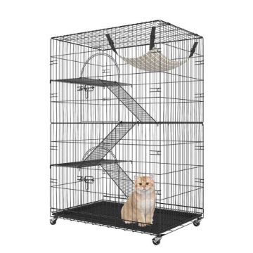 Большая четырехъярусная клетка для кошек Catio с колесами и гамаком, 35,4x23,6x51 дюймов.