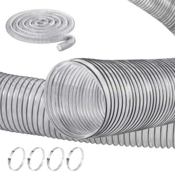 Dulkių surinkimo žarna 4" x 50', sustorinta PVC, su vielos spirale