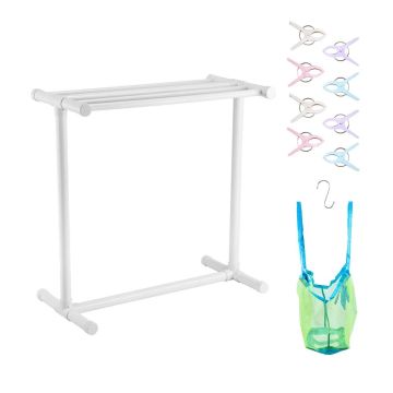 Laisvai pastatoma baltos PVC rankšluosčių kabykla baseinui, 5 barų, su tinkleliu ir kablys