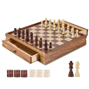 Набор для игры в шахматы и шашки из массива дерева, 15 дюймов (38 см)