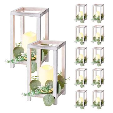 12 medinių vestuvių žibintų komplektas su LED žvakėmis, baltas