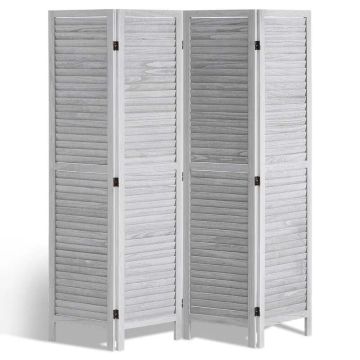 Vevor medinė kambario pertvara, 4 panelių, šviesiai pilka, 170 cm aukščio