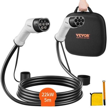 2 tipo į 2 tipo EV įkrovimo kabelis, 32A, 22 kW, 5 m, IP66 trifazis