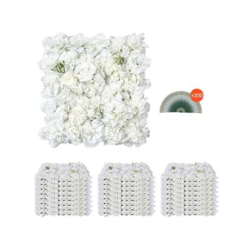 3D dirbtinių gėlių sienos plokštė, 24 vnt., 15x15 colių, balta