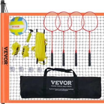 Badmintono ir tinklinio rinkinys su PVC kamuoliu ir nešiojamu tinkleliu