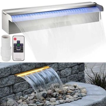 Nerūdijančio plieno stačiakampis baseino krioklio fontanas su LED, 17,7x4,5x3,1 col.