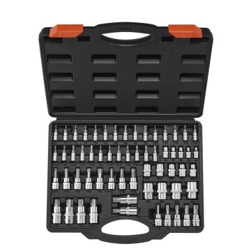 „Torx“ antgalių ir galvučių rinkinys, 60 dalių, S2 ir cr-v plienas, 1/4–1/2 colio, su dėklu