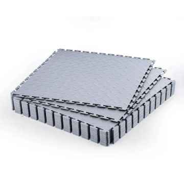 Modulinės neslidžios PVC garažo grindų plytelės, 16 vnt., 513x513 mm, šviesiai pilkos