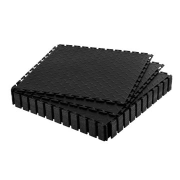 Sujungiamos juodos PVC garažo grindų plytelės, 16 vnt., 513x513 mm, rombo formos