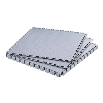 Modulinės PVC garažo grindų plytelės, 8 vnt., sidabrinės, 513x513 mm