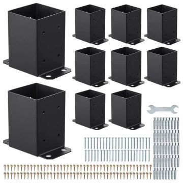 4x4 anglinio plieno stulpų laikikliai, juodi, 10 vnt., 91x91 mm