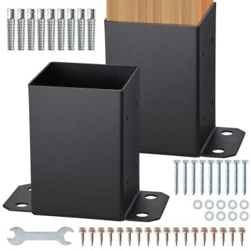 Stulpų laikikliai 101,6x101,6 mm, juodi, 2 vnt., mediniai inkarai denio turėklams