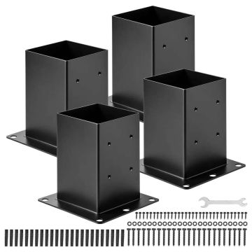 6x6 anglinio plieno stulpų laikikliai, juodi, 4 vnt., 142x142 mm