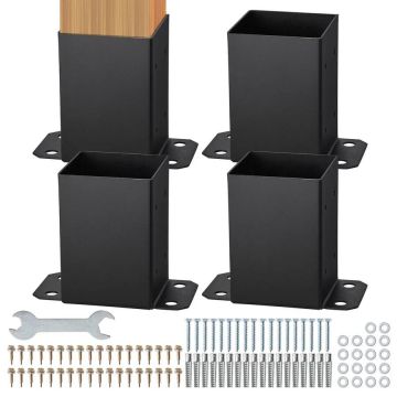 Stulpų pagrindai 101,6x101,6 mm, 4 vnt., matiniai juodi mediniai laikikliai