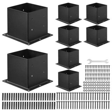 4x4 anglinio plieno stulpų laikikliai, 8 vnt., juodi, 92x92 mm