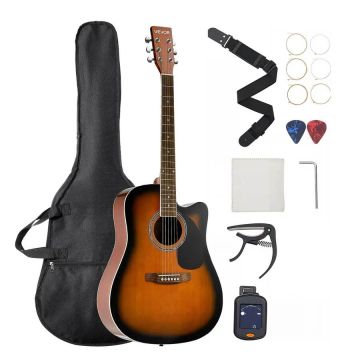Cutway 41 colio akustinė gitara su dėklu, sunburst, pradedantiesiems