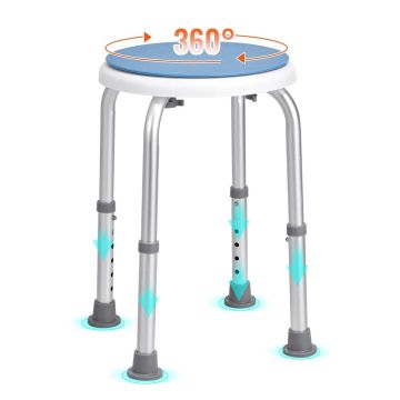 Dušo kėdė su 360° pasukimu, reguliuojamo aukščio, neslystanti, 136 kg keliamoji galia