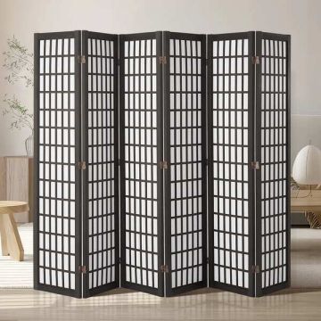 Sulankstoma japoniška kambario pertvara, 6 panelių, juoda