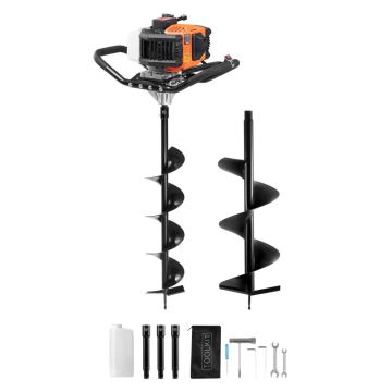 Dujinis žemės grąžtas 52 cm³, 1450 W, su antgaliais ir prailgintuvais, oranžinis-juodas