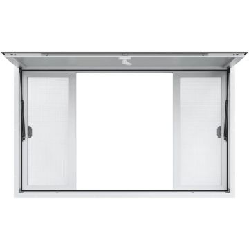 Užkandinės langas 60"x36" aliuminio su 4 horizontaliais stumdomais langais ir tentinėmis durimis