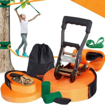 Slackline rinkinys su treniruočių virve 18,29 m suaugusiems ir vaikams