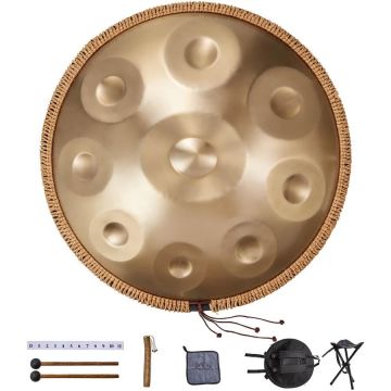 Handpan būgnas 55,9 cm, 9 natų, D minor, plieninis, rankinis