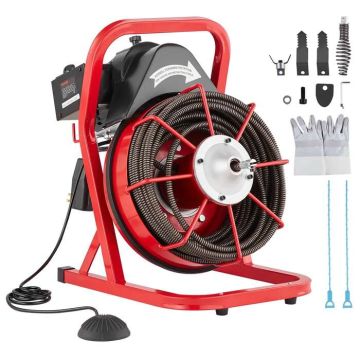 Kanalizacijos valymo mašina 370W, 75ft x 1/2 colio, su grąžtu ir 4 pjovimo įrankiais
