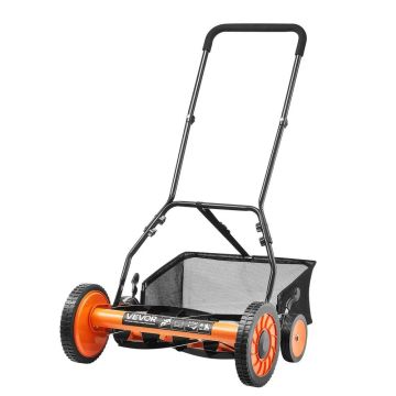 Stumiama rankinė vejapjovė su ritėmis, 45 cm, 5 peiliai, reguliuojamas pjovimo aukštis, su žolės surinkimo krepšiu