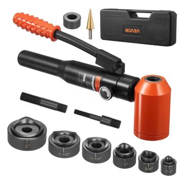 Hidraulinis išmušamųjų skylių rinkinys 12,7–50,8 mm, 6 štampučiai metalinėms elektros spintoms