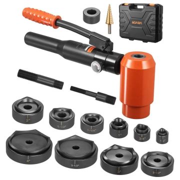 Hidraulinis išmušamųjų skylių rinkinys, 12,7–101,6 mm, 147,1 kn, 10 štampų