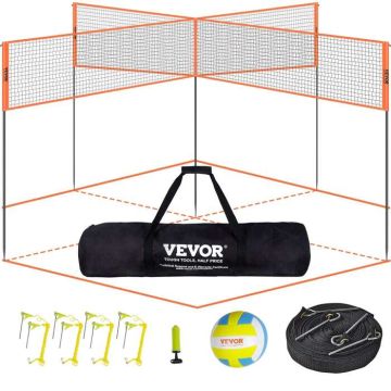 Nešiojamas 4 krypčių tinklinio ir badmintono tinklo rinkinys su reguliuojamu aukščiu, 4x4 m