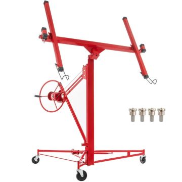 Gipskartonio keltuvas su ritininiu mechanizmu, plieninis, 68 kg keliamoji galia, teleskopinė rankena, užrakinami ratukai, 335 cm aukštis