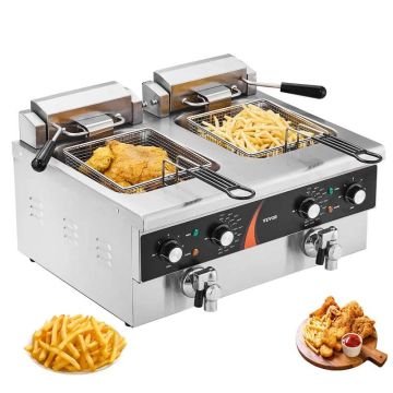 Elektrinė komercinė dviejų bakų gruzdintuvė, 3500W, 2 x 9 qt, nerūdijantis plienas