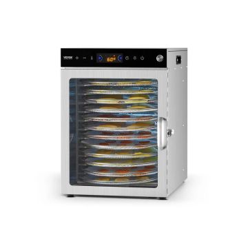 Rotacinis elektrinis maisto džiovintuvas, 12 nerūdijančio plieno padėklų, 800 W, reguliuojama temperatūra ir laikmatis