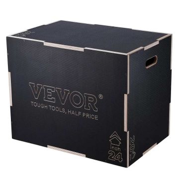 3 viename medinė pliometrinė šuolių dėžė, 30/24/20 colių, juoda