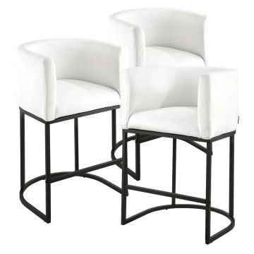 Baro kėdžių komplektas 3 vnt., 63 cm, metalinis rėmas, baltos