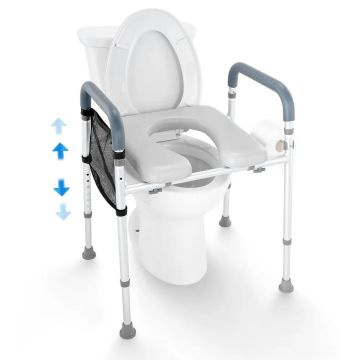 Pakelta klozeto sėdynė su aliuminio rėmu, reguliuojama 490–640 mm, medicininė