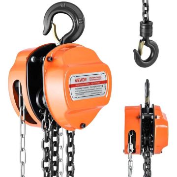 Rankinis grandininis keltuvas 1 t, G80 cinkuota grandinė, 6 m kelimas, oranžinis