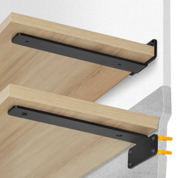 L-образные стальные кронштейны для полок, 25x10x4 см, матово-черные, 6 шт., грузоподъемность 71 кг.