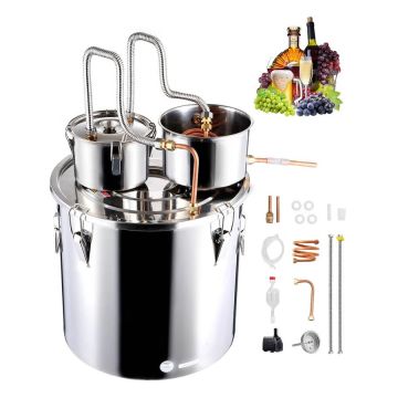 Alkoholio distiliavimo aparatas, 50 L, nerūdijantis plienas, varinė spirale, dvigubas kondensatorius