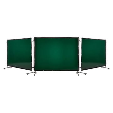 Suvirinimo ekranas su rėmu, 3 panelių, tamsiai žalias, 1,74x2,34 m, vinilo, ratukai